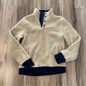 J. CREW VTG SHERPA QUARTER BUTTON UP PULLOVER JACKET SHIRT CREAM NAVY MENS SZ S